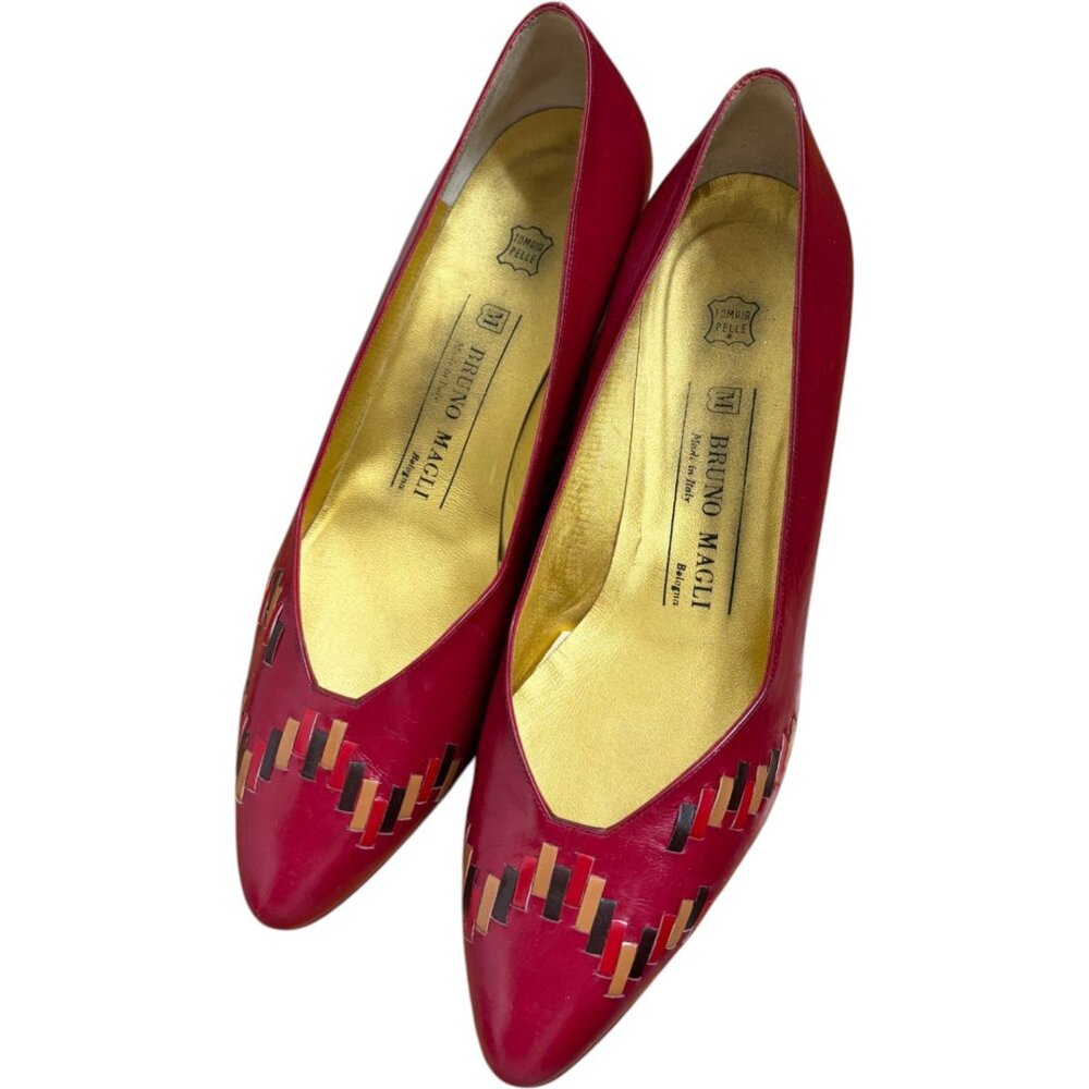 Vintage Bruno Magli Size 8.5 Italian Leather Heels Red Bottom Kitten Heel 80's - Picture 6 of 8